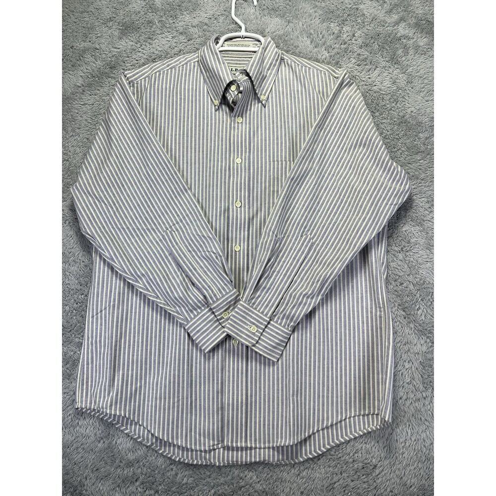 LL Bean Vintage Oxford Shirt Mens 16-32 Purple Green Striped‎ Long Sleeve